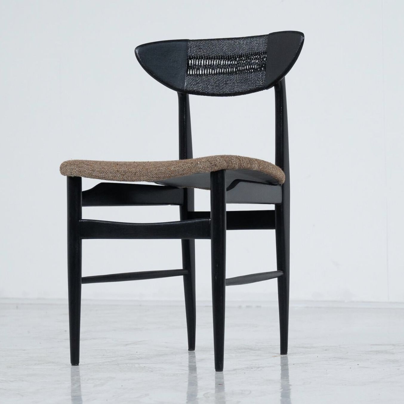 Mid Century Modern Set Of 4 Chairs By Hans Wegner, Black Wood And Rope, Denmark photo furniture