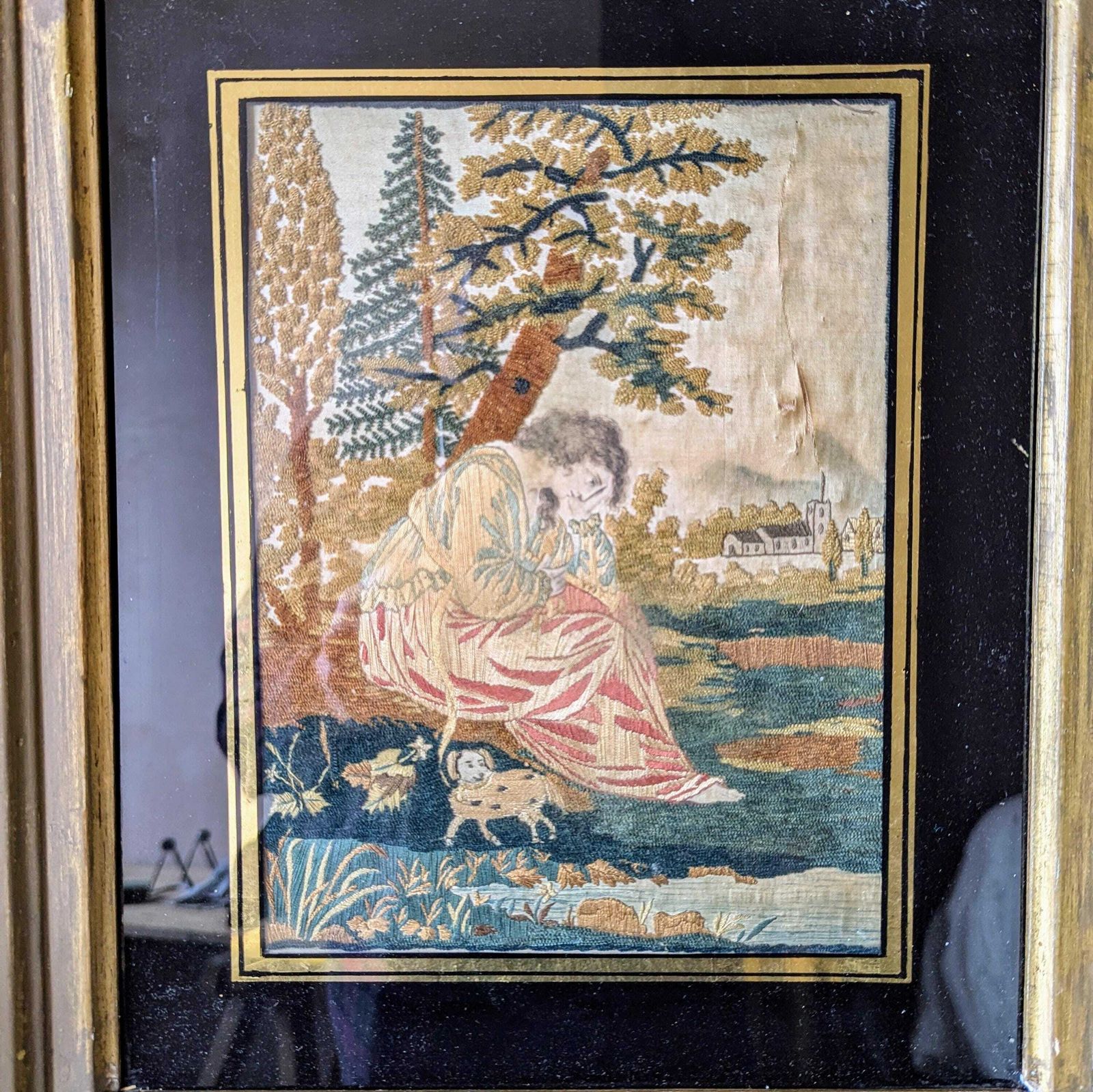 A Stunning Antique Georgian Silk Work Tapestry In Original Frame C1800 photo 365.0