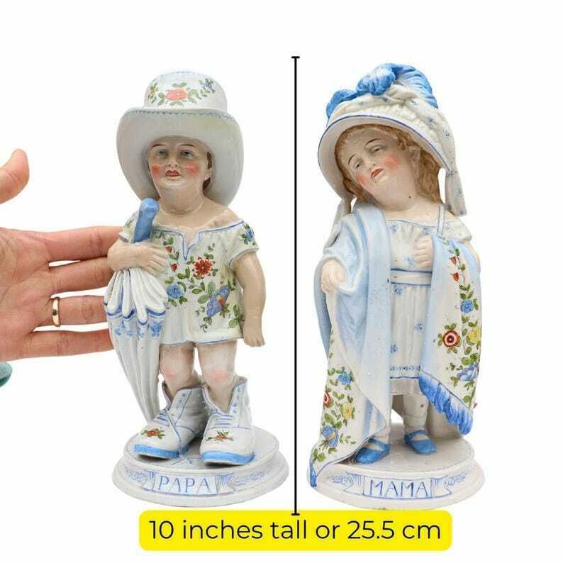 Antique German Pair Of Porcelain Humorous Mapa Papa Figures By Conta And Boehme C 1880's. photo Art