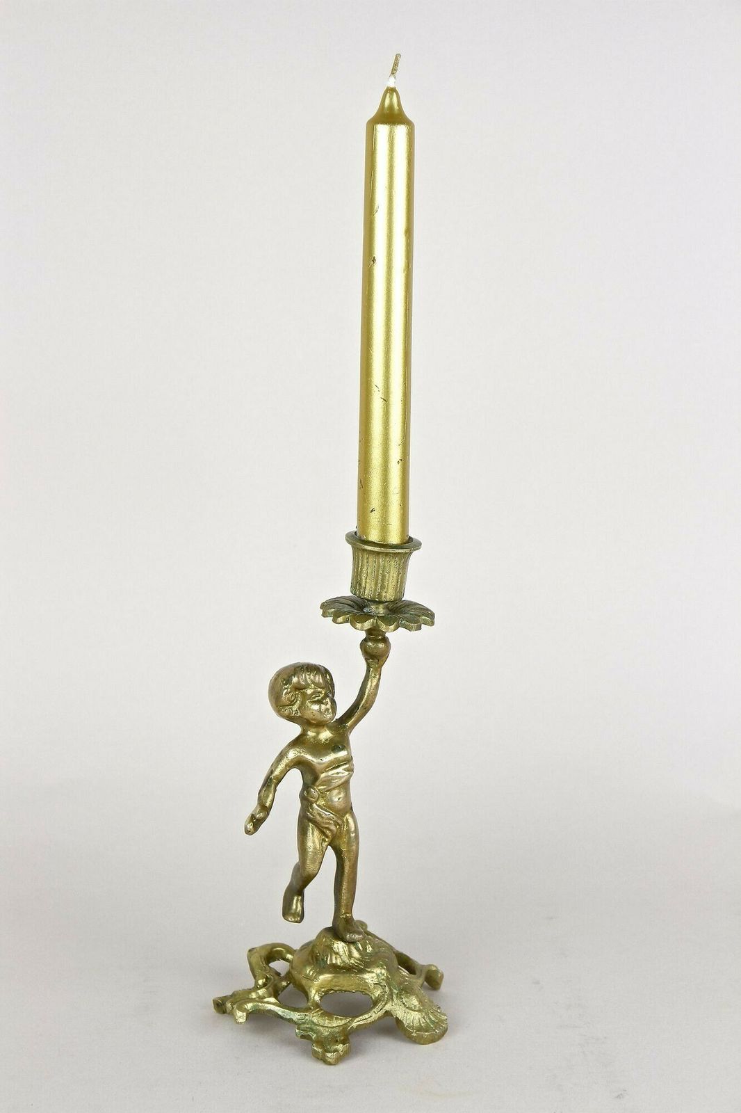 19th Century Sculptural Firegilt Baroque Revival Brass Candleholder, At Ca. 1880 photo furniture