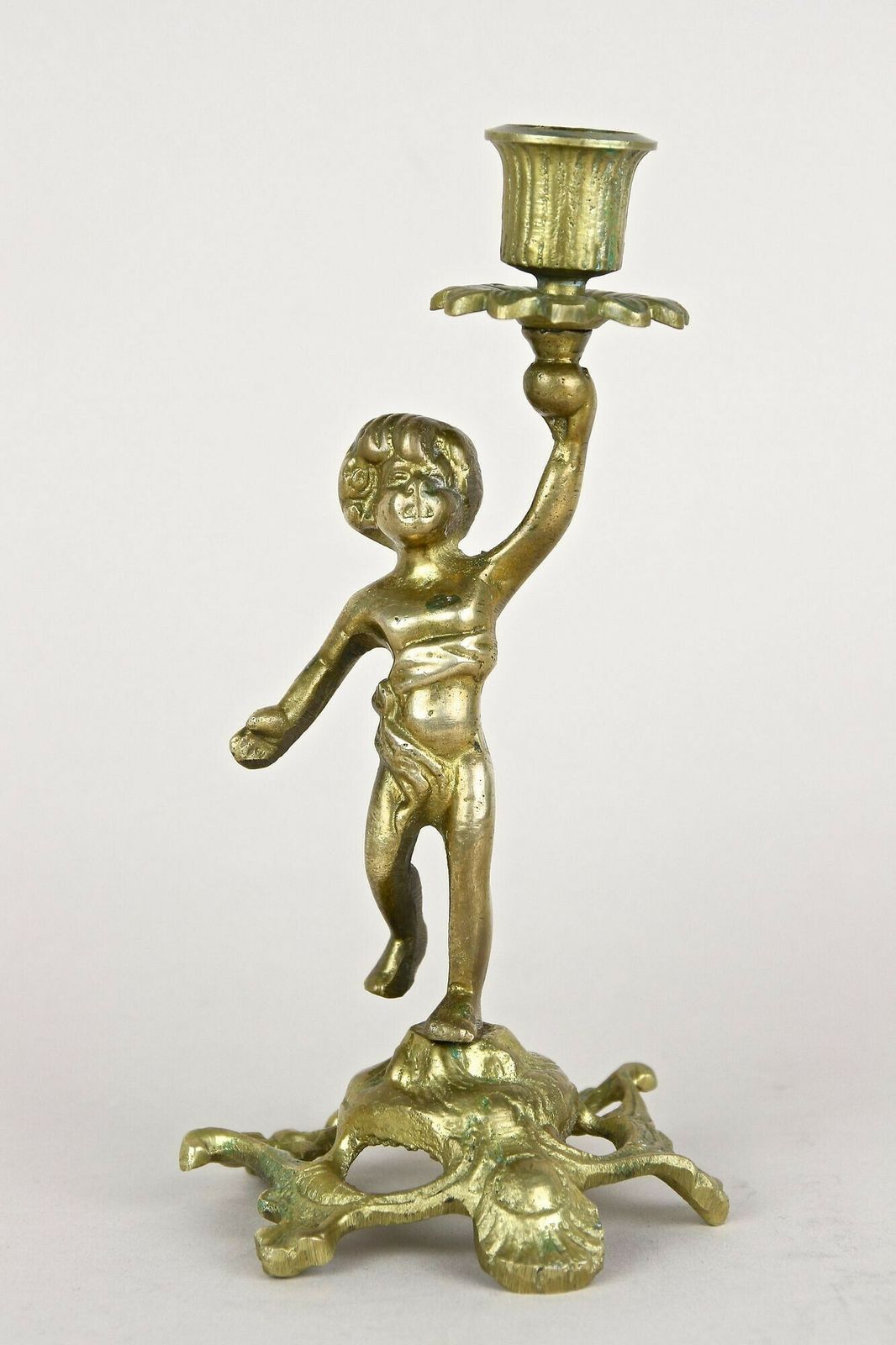 19th Century Sculptural Firegilt Baroque Revival Brass Candleholder, At Ca. 1880 photo for sale