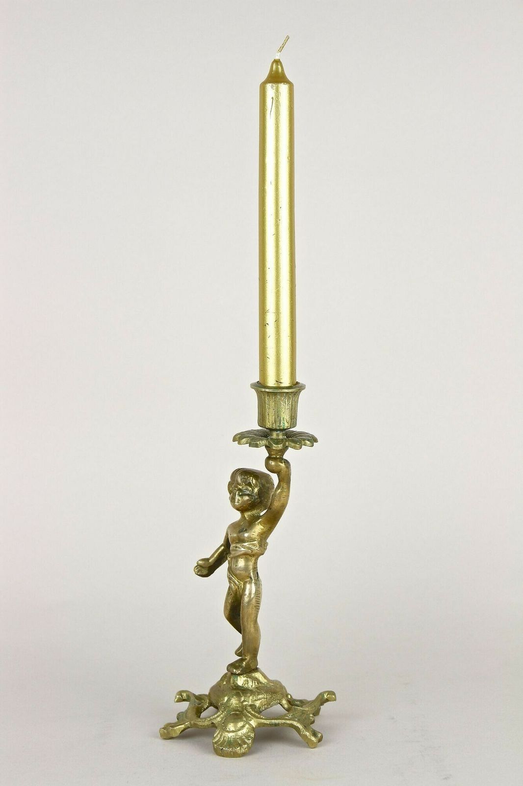 19th Century Sculptural Firegilt Baroque Revival Brass Candleholder, At Ca. 1880 photo Home Decor