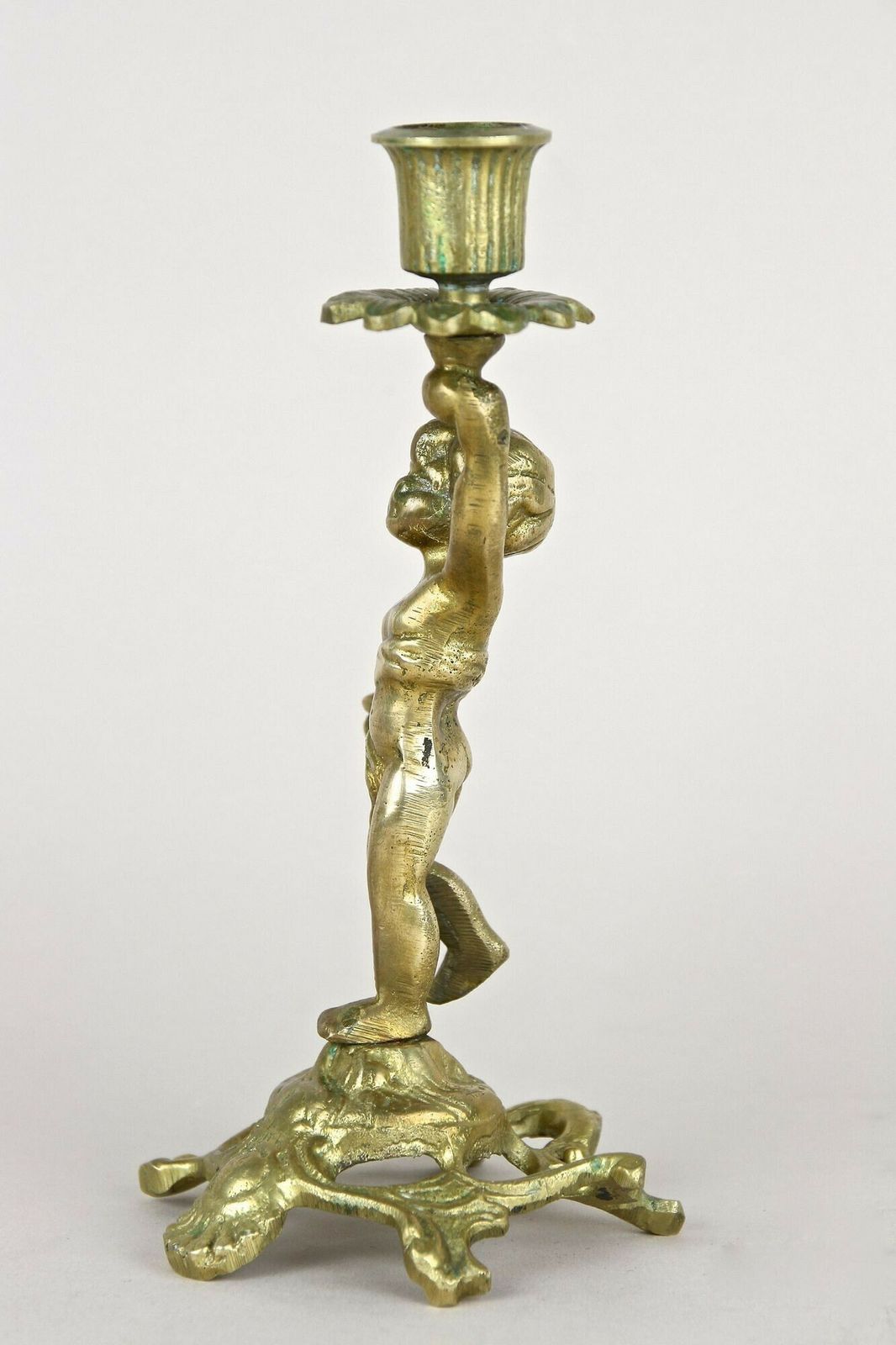 19th Century Sculptural Firegilt Baroque Revival Brass Candleholder, At Ca. 1880 photo buy