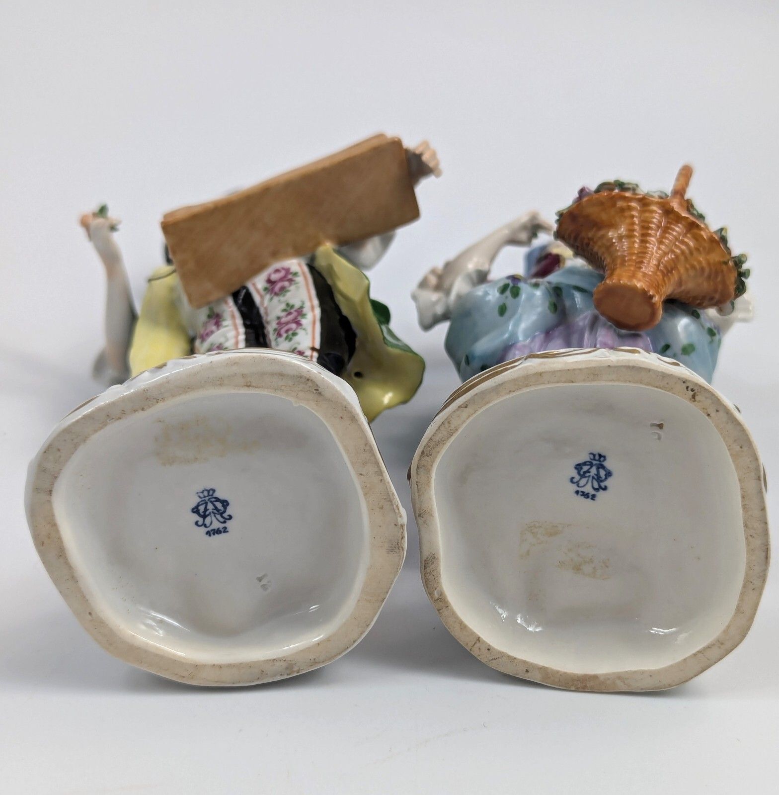 Porcelain Figurines Of Flower Sellers By Volkstedt, Germany photo vintage