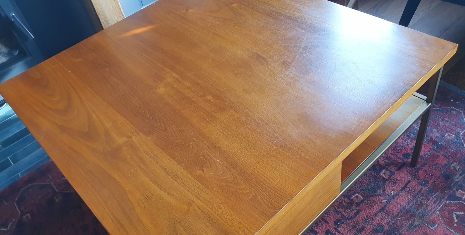 Mid Century Modern West Elm Square Walnut And Brass Coffee Table With Drawers photo Furniture