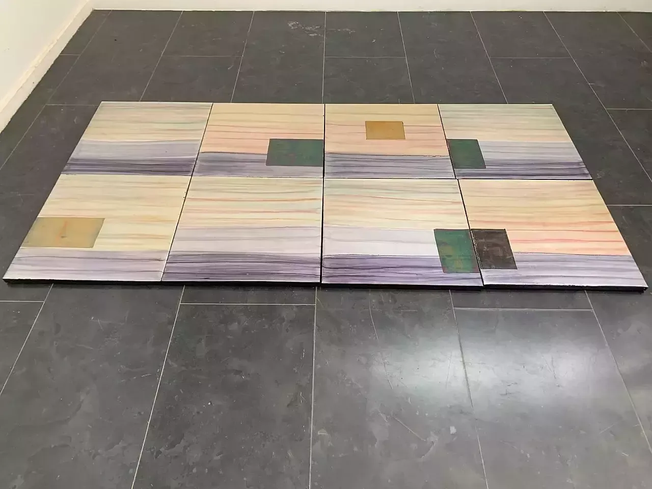 Iridescent Polychrome Abstract Panels In Metal, 1980s, Set Of 8 photo for sale