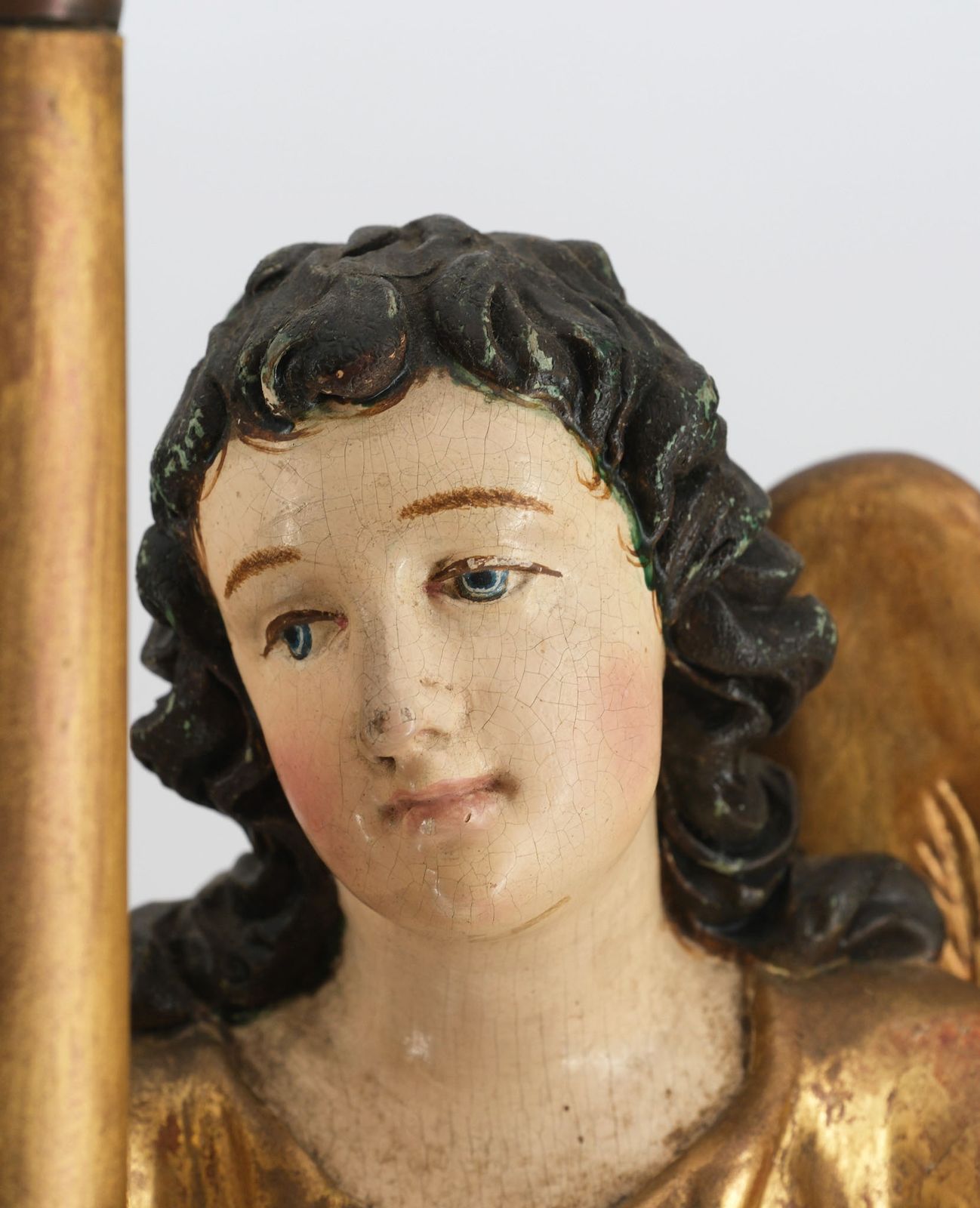 1395.0 19th Century Carved Giltwood & Polychrome Painted Angel Alter Candlestick photo