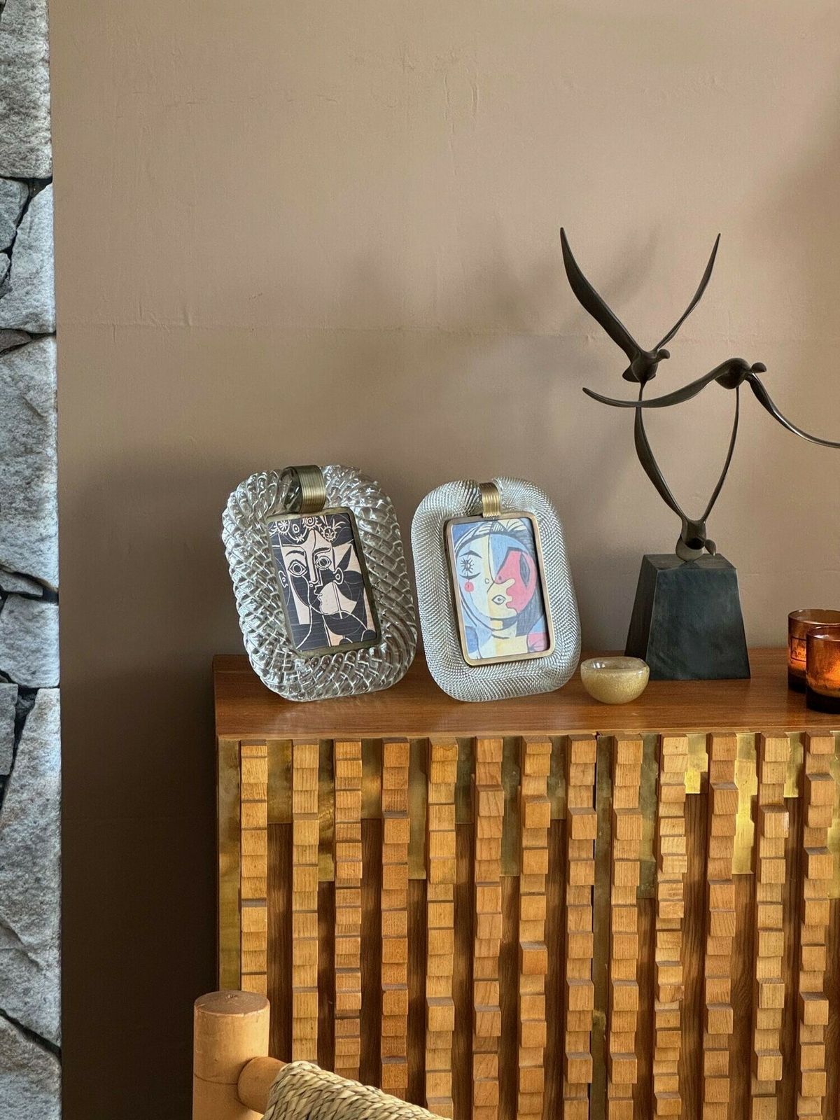 photo vinterior An Orignal 1940s Murano Torchon Glass And Brass Framed Mirror Attributed To Seguso