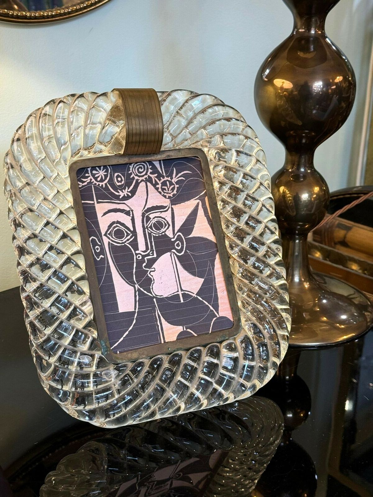 photo buy An Orignal 1940s Murano Torchon Glass And Brass Framed Mirror Attributed To Seguso
