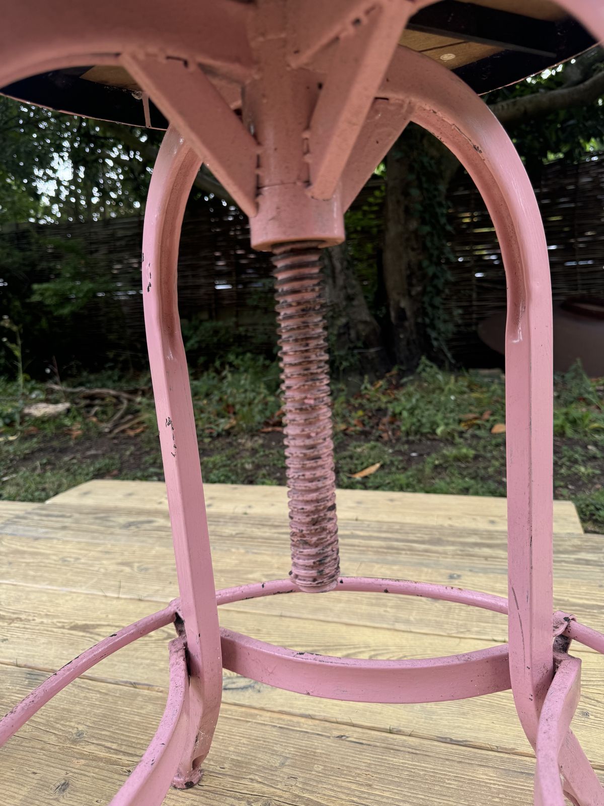 Pair Of Industrial Pink Adjustable Metal Bar Stools photo Furniture