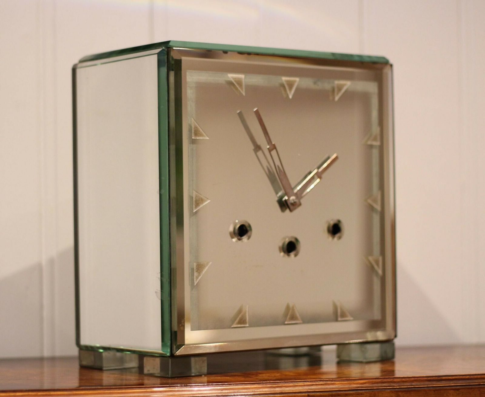 Unusual Art Deco Glass Westminster Chiming Mantel Clock