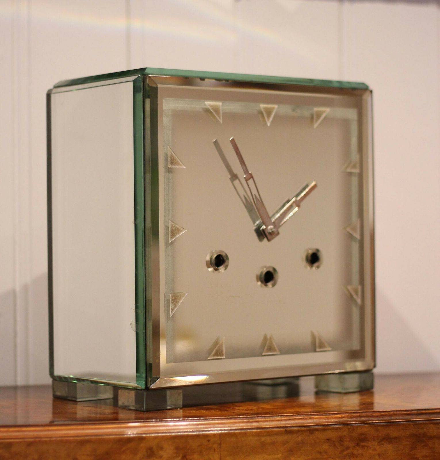 Unusual Art Deco Glass Westminster Chiming Mantel Clock photo vintage
