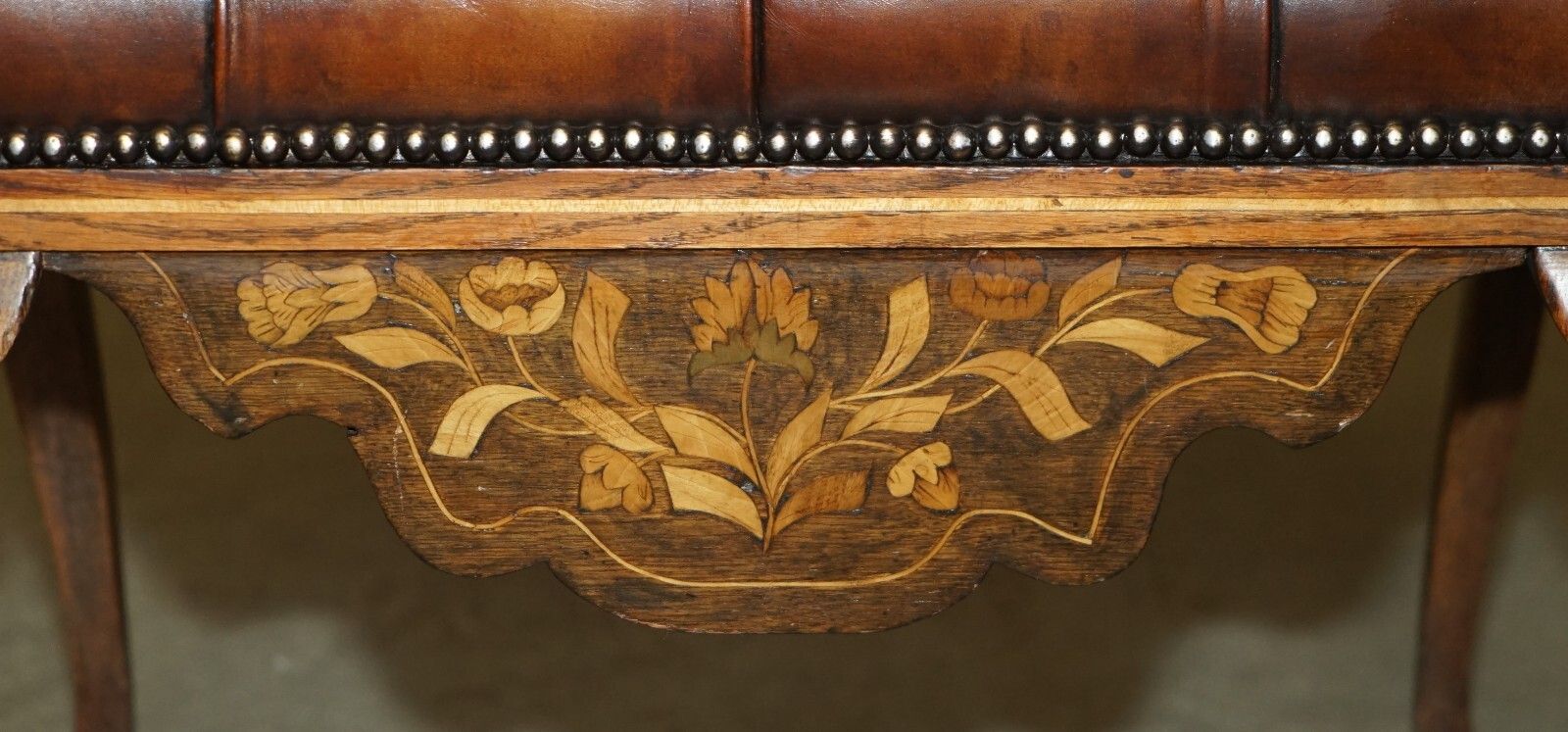 Antique Dutch Circa 1860 Brown Leather Rosewood Chesterfield Stool Piano Bench photo vintage