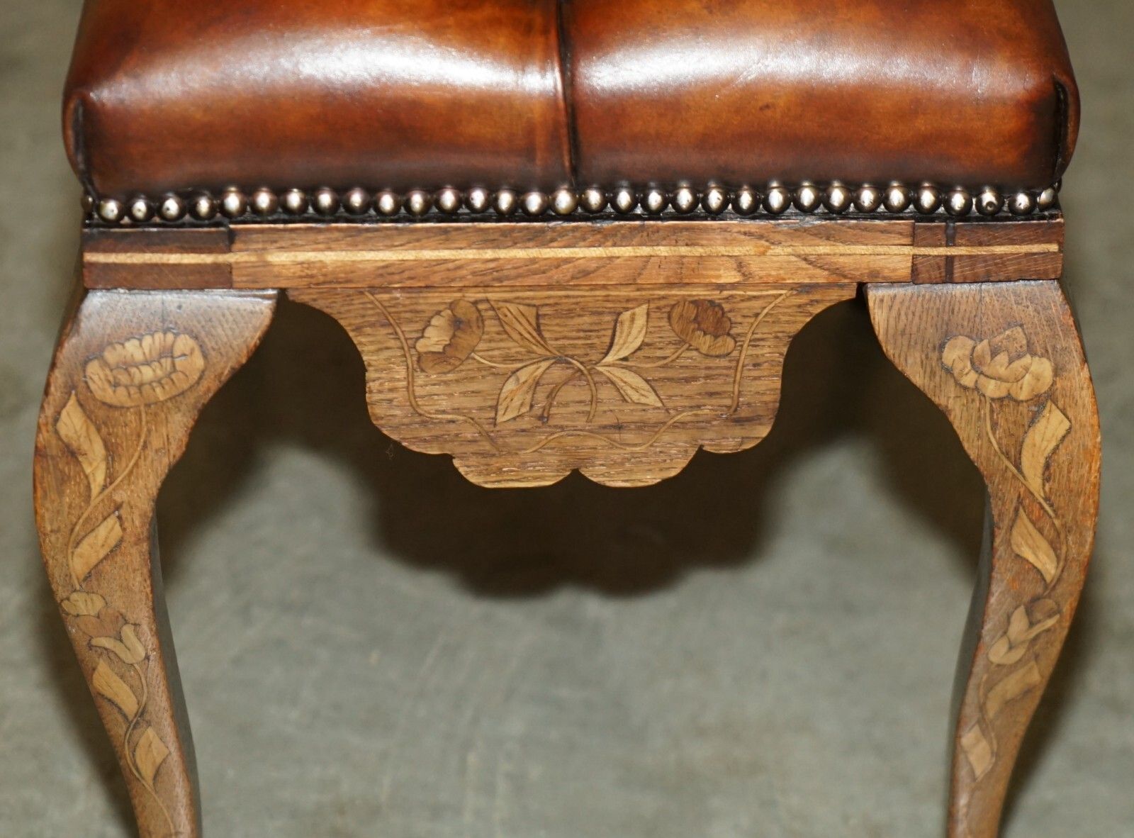 photo vinterior Antique Dutch Circa 1860 Brown Leather Rosewood Chesterfield Stool Piano Bench