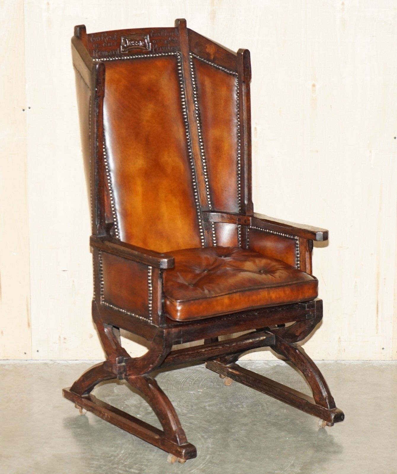 Museum Quality Carved Circa 1700 Antique Restored Brown Leather Jessie Armchair photo furniture