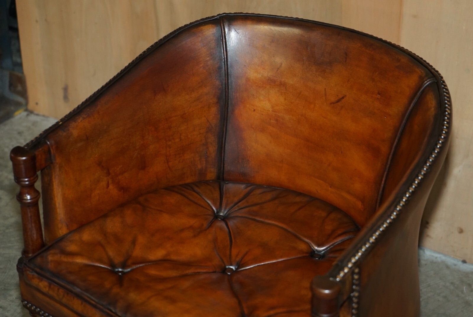 Pair Of Hand Dyed Brown Leather Thomas Chippendale Chesterfield Tub Armchairs photo 3950.0