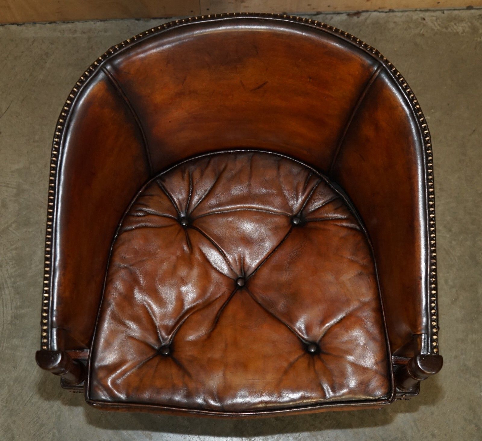 Pair Of Hand Dyed Brown Leather Thomas Chippendale Chesterfield Tub Armchairs photo vinterior