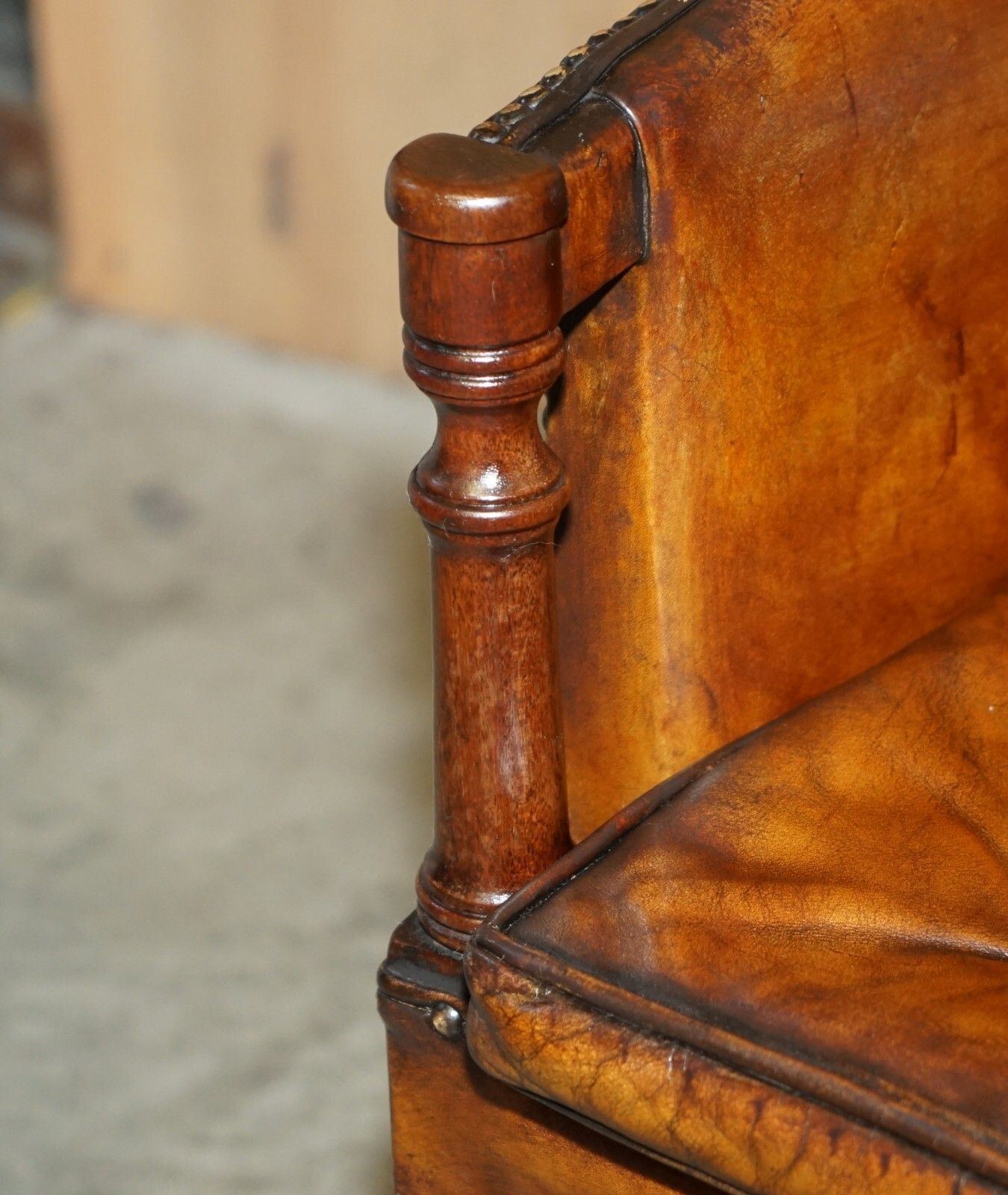 photo furniture Pair Of Hand Dyed Brown Leather Thomas Chippendale Chesterfield Tub Armchairs