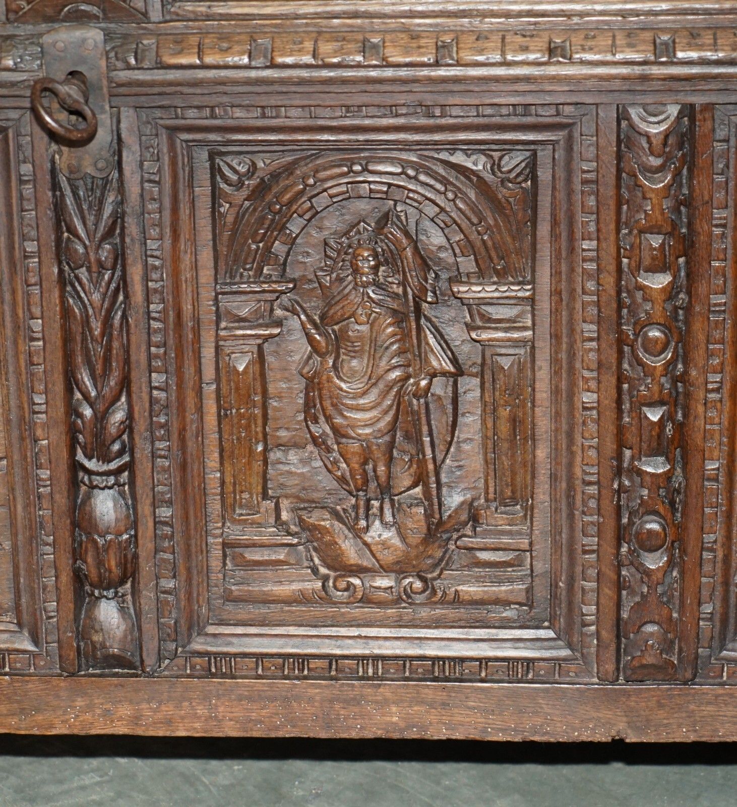 Huge Antique 1631 Dated Hand Carved Oak Danish Wedding Dowry Linen Trunk Coffer photo buy