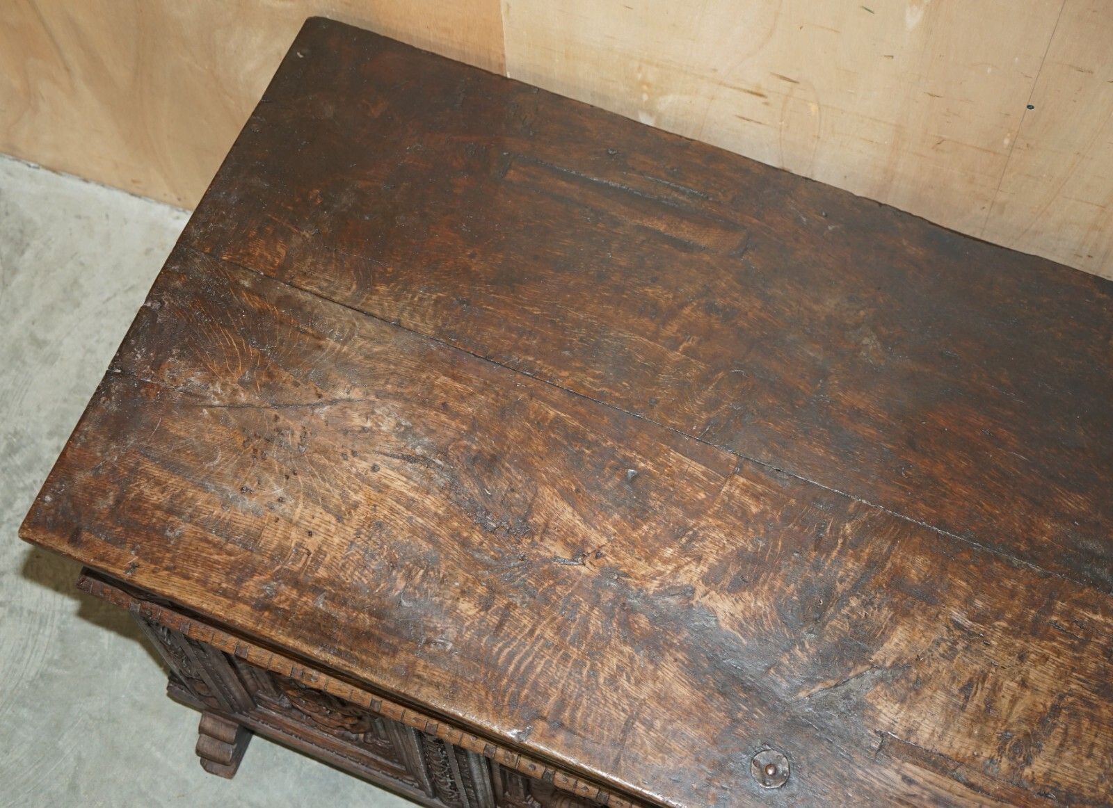 photo for sale Huge Antique 1631 Dated Hand Carved Oak Danish Wedding Dowry Linen Trunk Coffer