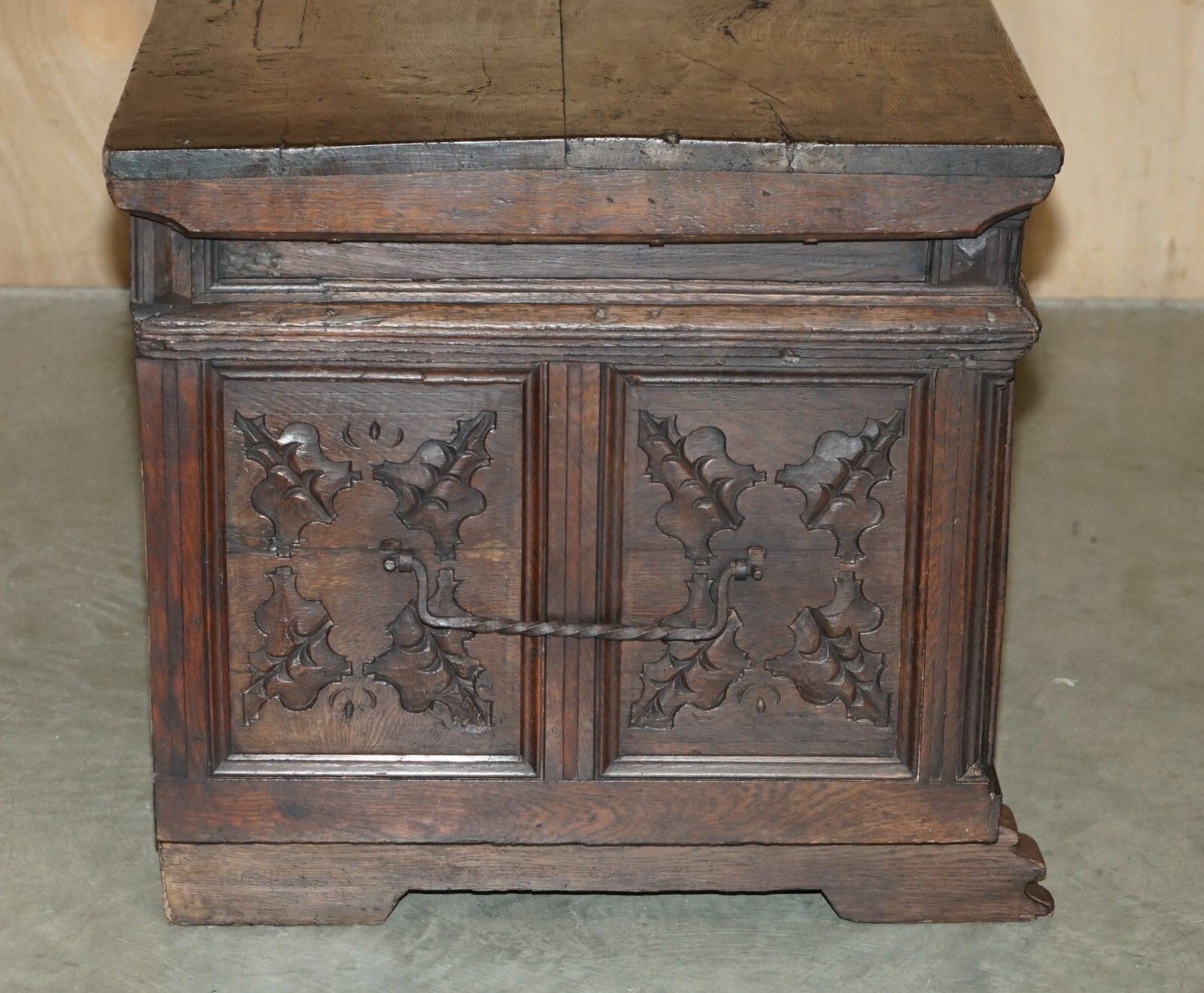 3950.0 Huge Antique 1631 Dated Hand Carved Oak Danish Wedding Dowry Linen Trunk Coffer photo