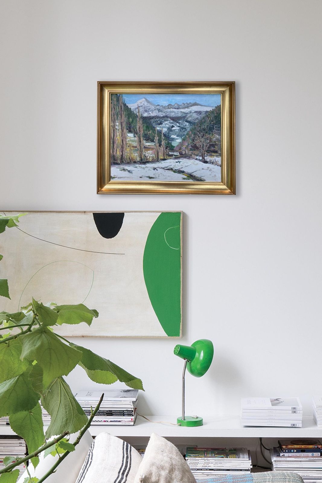 Vintage Framed Original Oil On Canvas "Andorra Snowy Alpes" photo furniture