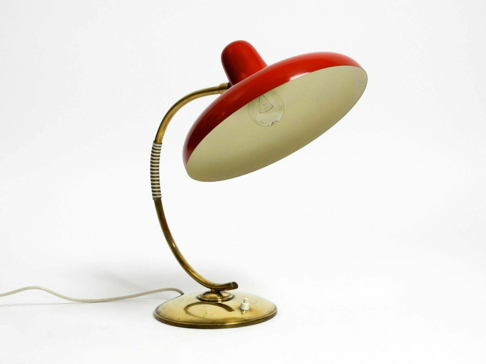Beautiful Large Mid Century Modern Brass Table Lamp With Red Metal Shade photo 1710.0