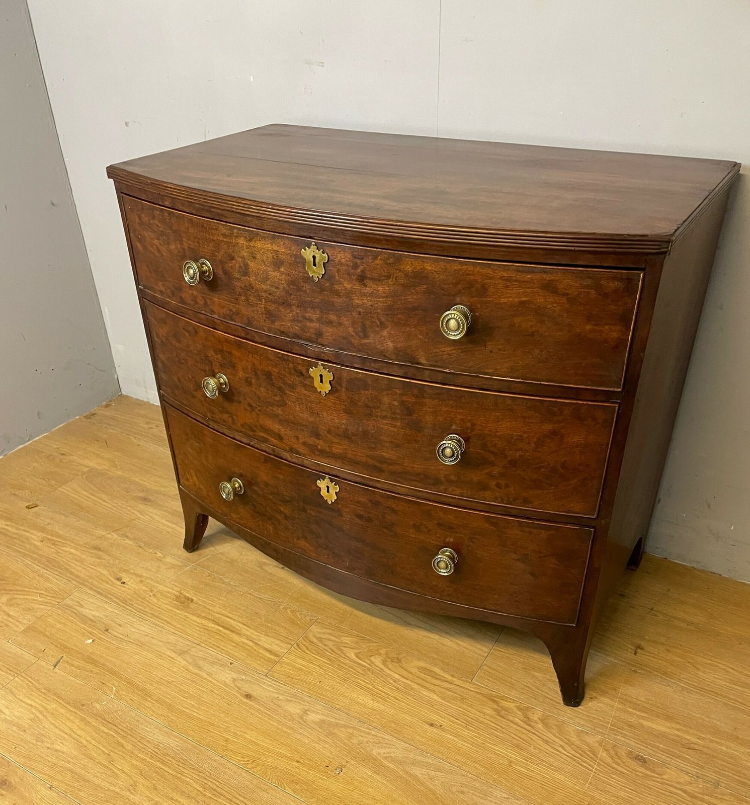 Regency Bow Front Three Height Chest Of Drawers Circa 1820