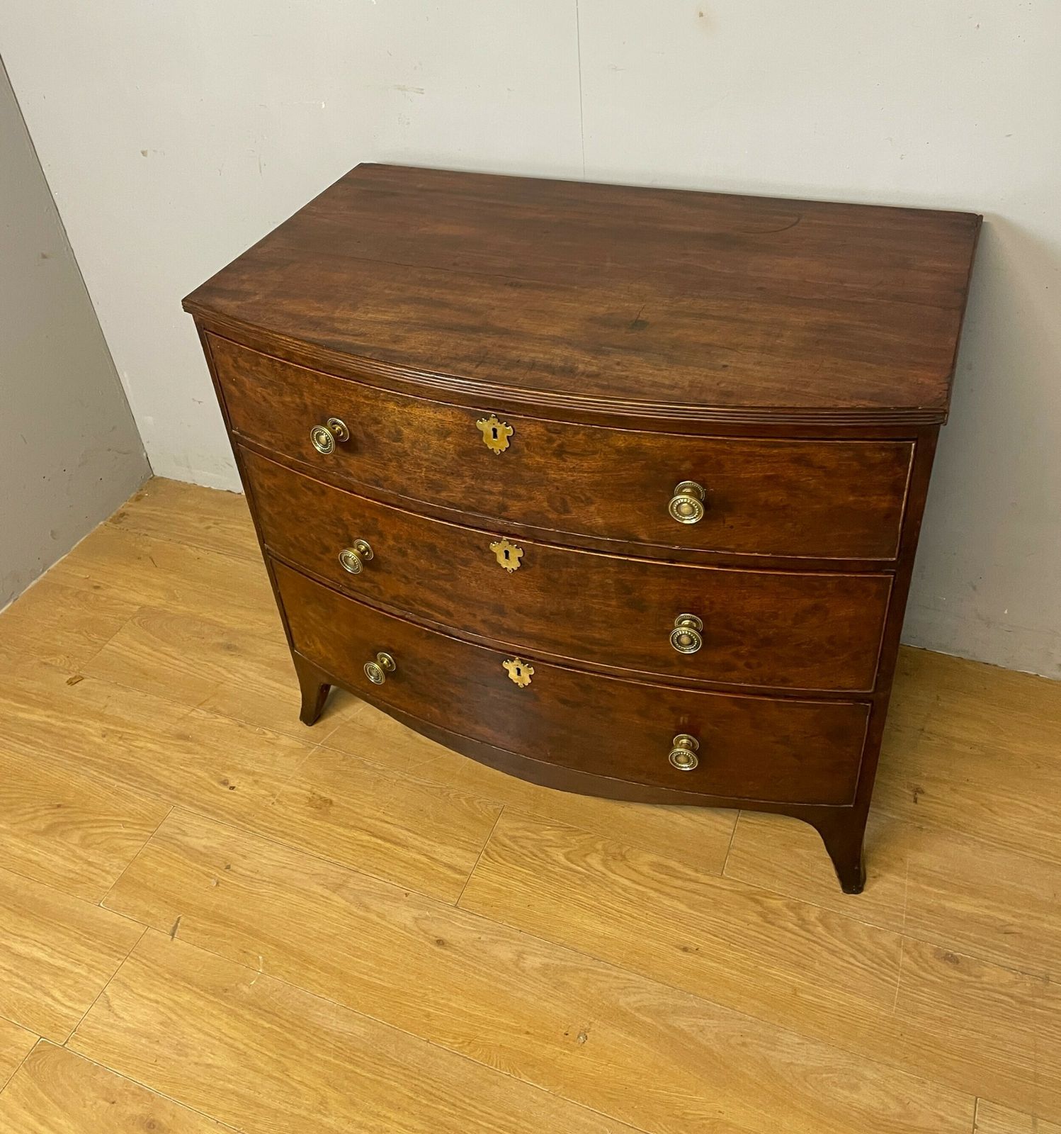 Regency Bow Front Three Height Chest Of Drawers Circa 1820 photo vintage