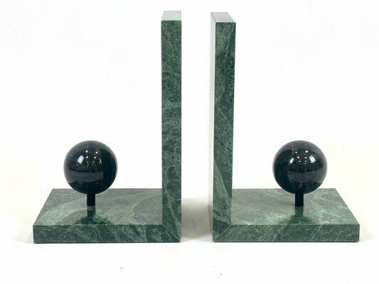 French Art Deco Green Marble Bookends With Balls, 1930s, Set Of 2
