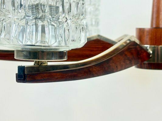 Mid Century Danish Rosewood & Nickel Plated 6 Arm Chandelier, 1960s photo buy