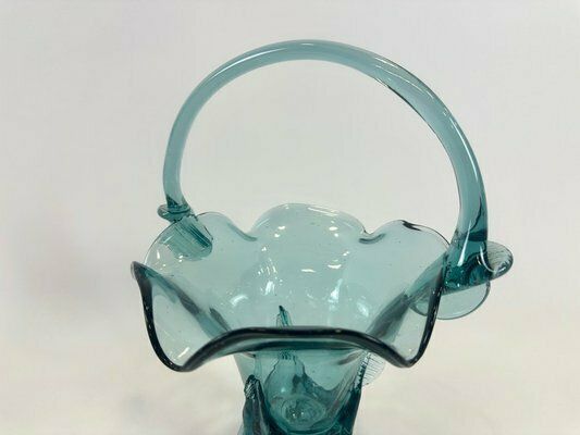 Turquoise Polish Glass Basket From Ząbkowice Glassworks, 1960s photo furniture