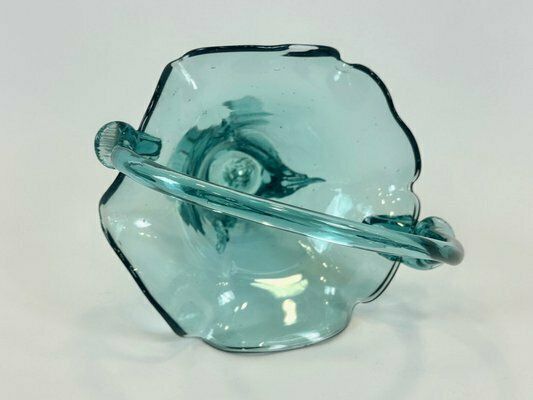 Turquoise Polish Glass Basket From Ząbkowice Glassworks, 1960s photo vinterior