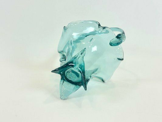 Turquoise Polish Glass Basket From Ząbkowice Glassworks, 1960s photo buy