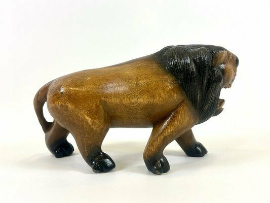 photo furniture Vintage Wooden Carved Lion Figure, 1930s