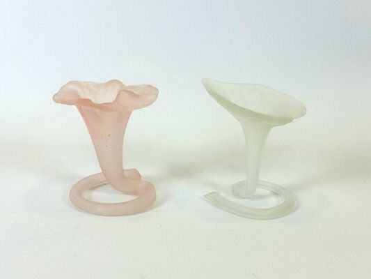 Vintage Frosted & Pink Hand Made Glass Lilly Vases From Stiver, 1970s, Set Of 2 photo Home Decor