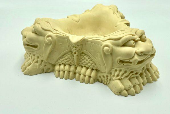 Chinese Faux Ivory Foo Dog Resin Ashtray, 1960s