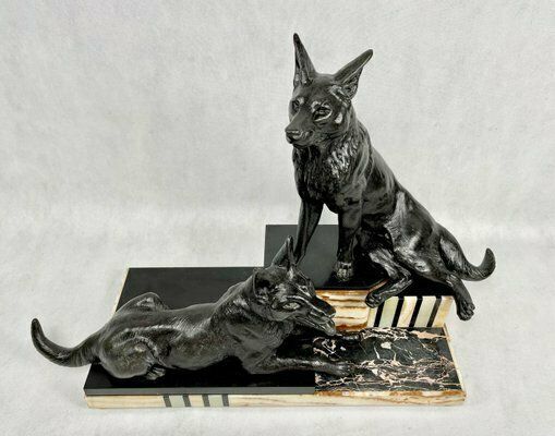 Louis Albert Carvin, Art Deco German Shepherds, 1920s, Zinc & Lead Alloy photo for sale