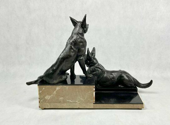 Louis Albert Carvin, Art Deco German Shepherds, 1920s, Zinc & Lead Alloy photo 1049.0