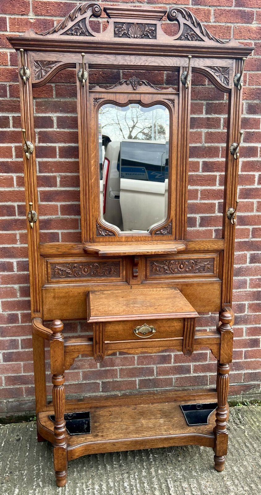 Victorian Golden Oak Hall Stand