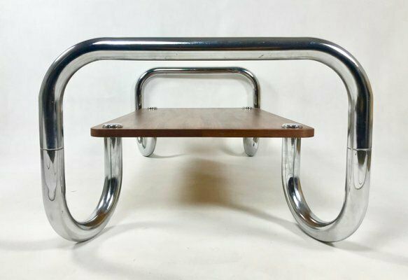 Bauhaus Czech Tubular Chrome Coffee Table, 1930s photo vintage
