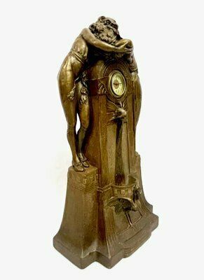 Large French Art Nouveau No 112 Fontaine De Labour Table Clock In Plaster From Lb Deposee, 1890s photo vinterior