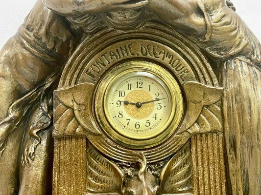 Large French Art Nouveau No 112 Fontaine De Labour Table Clock In Plaster From Lb Deposee, 1890s photo vintage