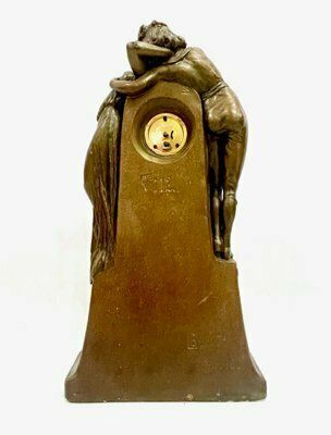 photo for sale Large French Art Nouveau No 112 Fontaine De Labour Table Clock In Plaster From Lb Deposee, 1890s