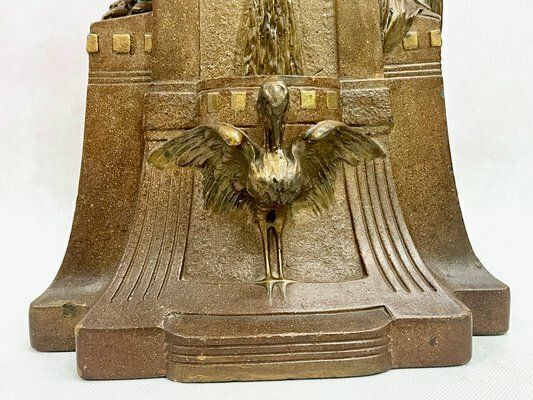 Home Decor Large French Art Nouveau No 112 Fontaine De Labour Table Clock In Plaster From Lb Deposee, 1890s photo