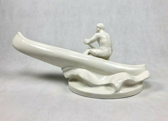 Ceramic Figure Of Canoeist From Jihokera Bechyně, Czechoslovakia, 1960s photo Home Decor