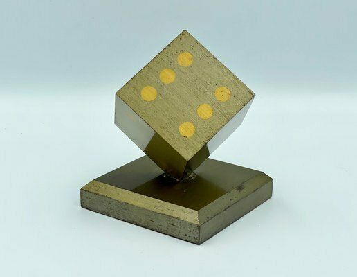 Mid Century Dice Paperweight In Brass, 1970s