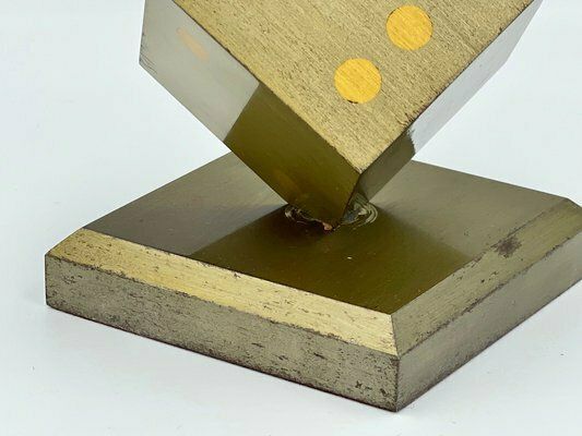 Mid Century Dice Paperweight In Brass, 1970s photo for sale