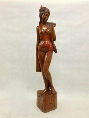 Balinese Artist, Carved Statue Of Woman, 1960s photo Art