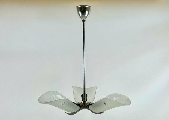 Art Deco Crystal Glass Pendant Lamp From Esc Zukov, 1940s